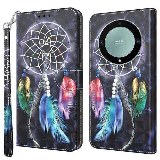For Honor Magic5 Lite 5G / X40 5G / X9a 5G 3D Pattern Printing PU Leather Wallet Cover Phone Shell with Strap