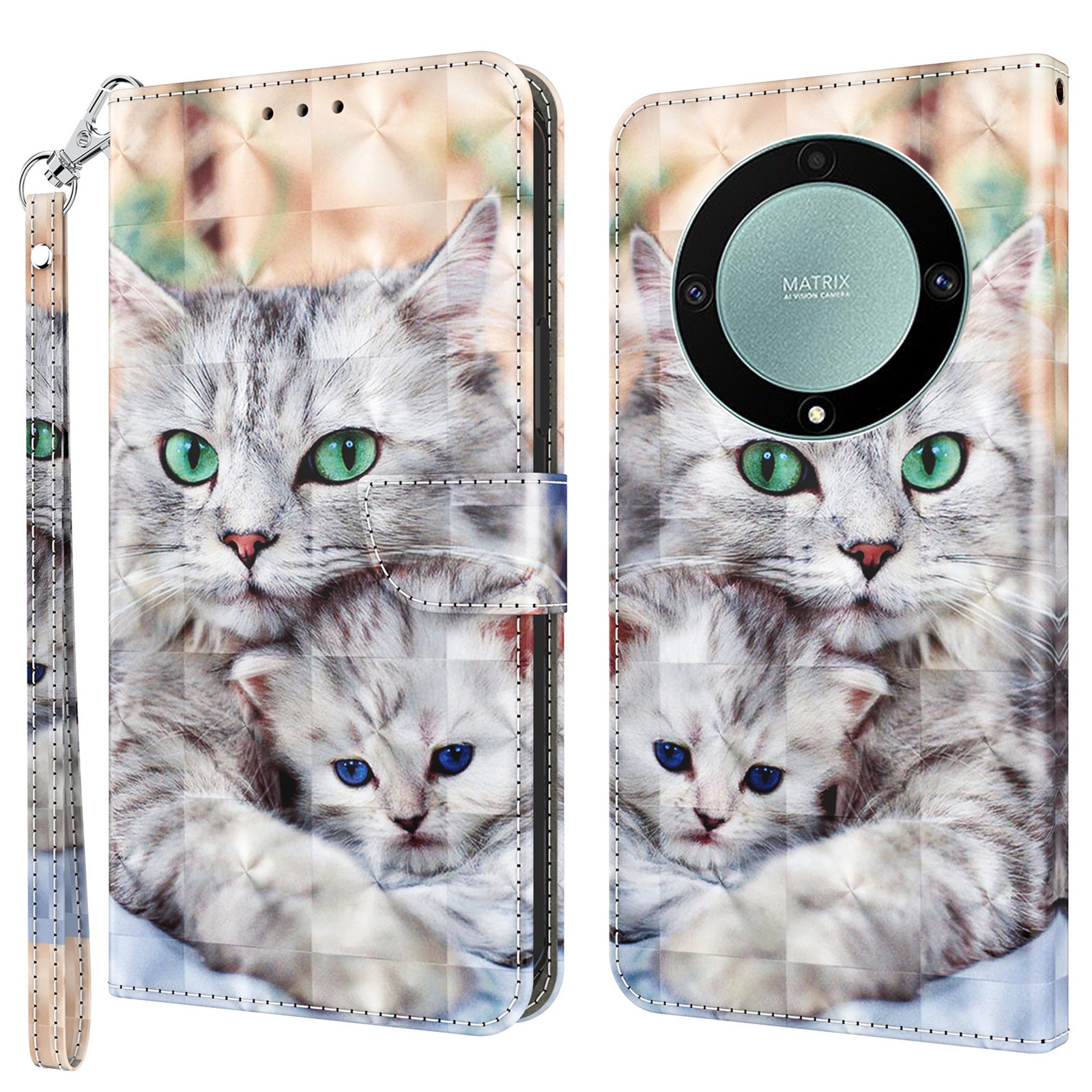 For Honor Magic5 Lite 5G / X40 5G / X9a 5G 3D Pattern Printing PU Leather Wallet Cover Phone Shell with Strap