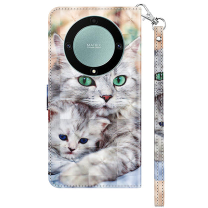 For Honor Magic5 Lite 5G / X40 5G / X9a 5G 3D Pattern Printing PU Leather Wallet Cover Phone Shell with Strap