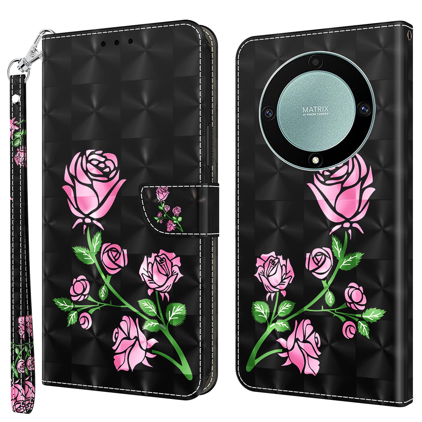 For Honor Magic5 Lite 5G / X40 5G / X9a 5G 3D Pattern Printing PU Leather Wallet Cover Phone Shell with Strap