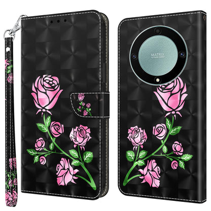 For Honor Magic5 Lite 5G / X40 5G / X9a 5G 3D Pattern Printing PU Leather Wallet Cover Phone Shell with Strap
