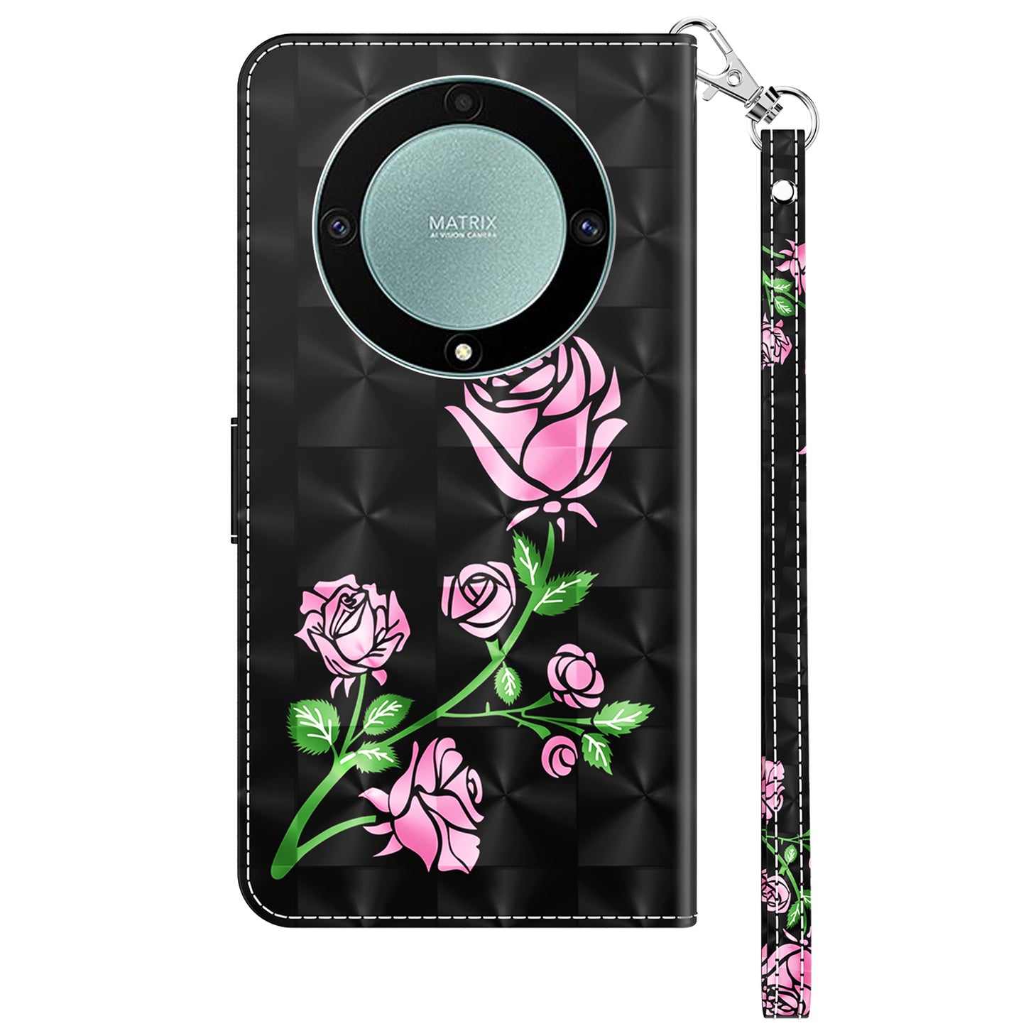 For Honor Magic5 Lite 5G / X40 5G / X9a 5G 3D Pattern Printing PU Leather Wallet Cover Phone Shell with Strap