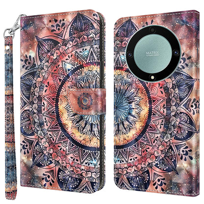 For Honor Magic5 Lite 5G / X40 5G / X9a 5G 3D Pattern Printing PU Leather Wallet Cover Phone Shell with Strap