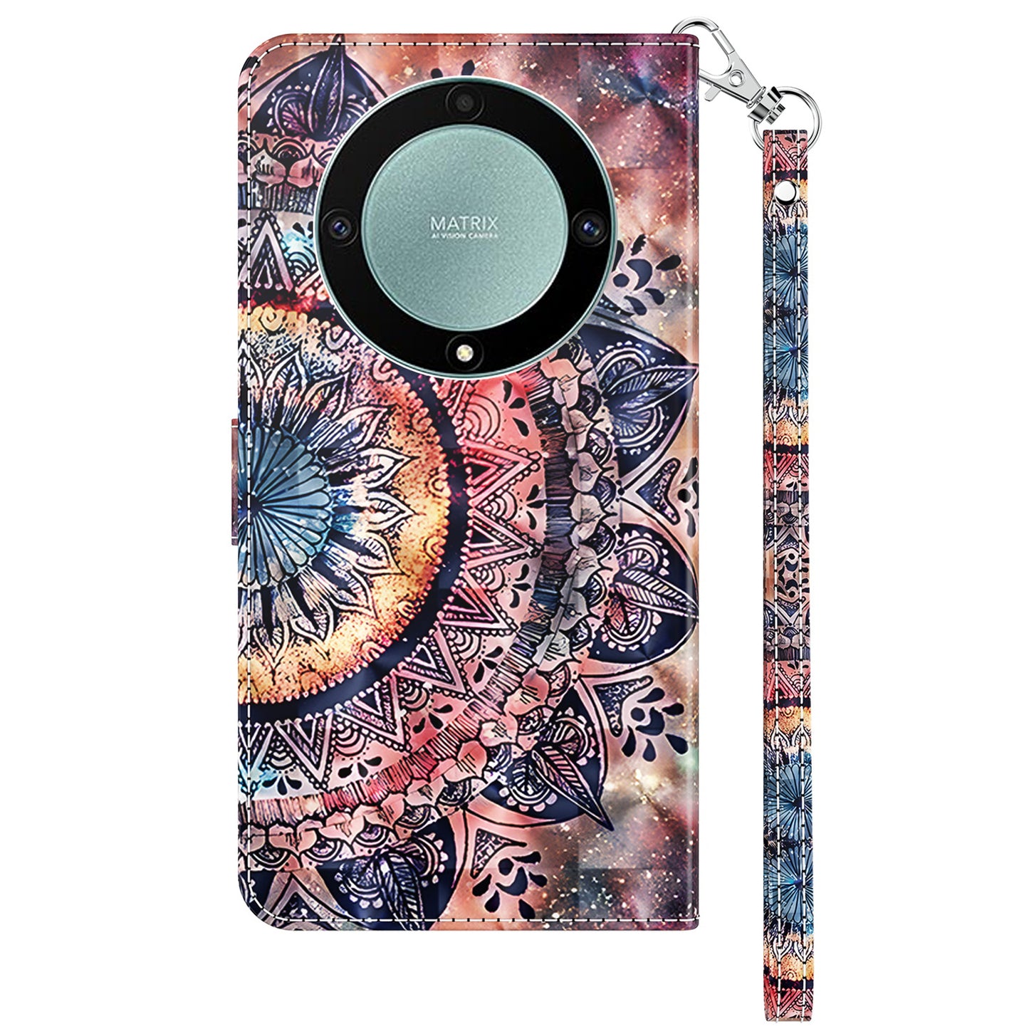 For Honor Magic5 Lite 5G / X40 5G / X9a 5G 3D Pattern Printing PU Leather Wallet Cover Phone Shell with Strap