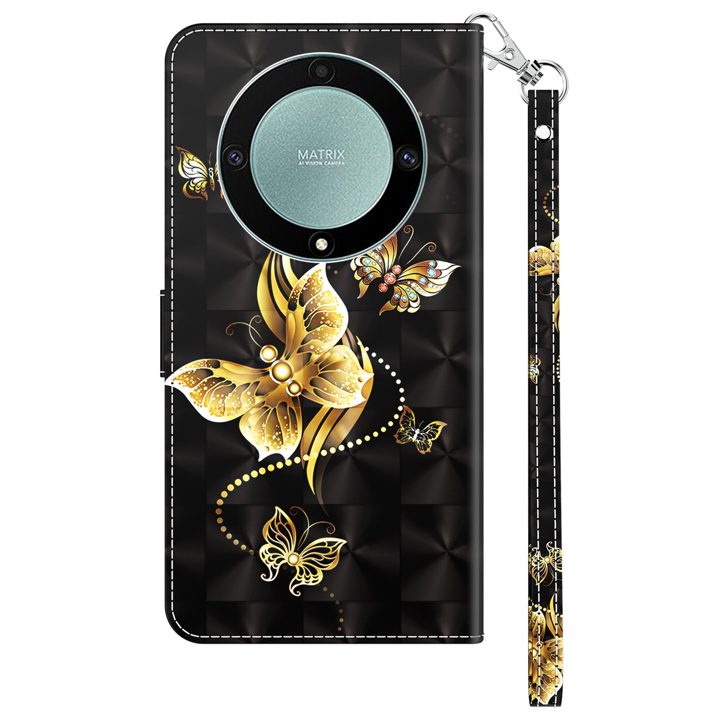 For Honor Magic5 Lite 5G / X40 5G / X9a 5G 3D Pattern Printing PU Leather Wallet Cover Phone Shell with Strap