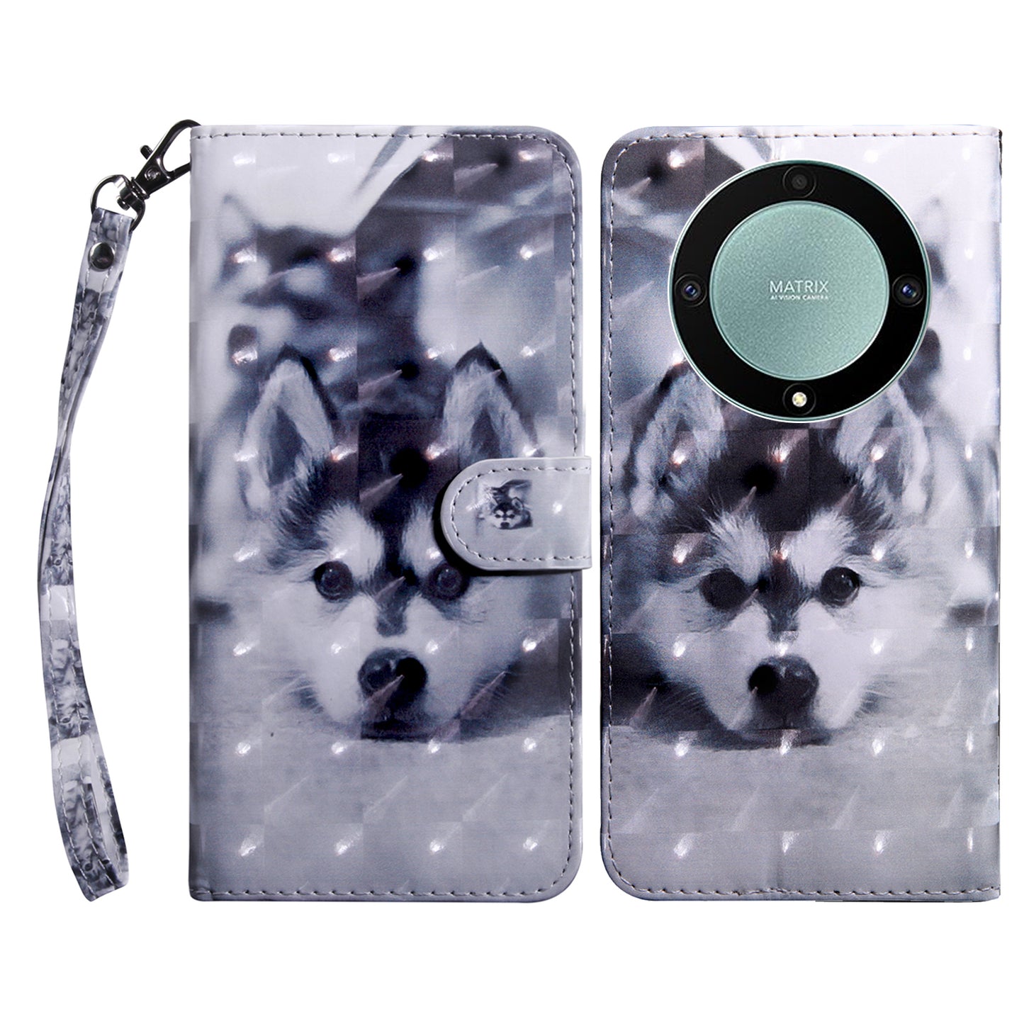 For Honor Magic5 Lite 5G / X40 5G / X9a 5G 3D Pattern Printing PU Leather Wallet Cover Phone Shell with Strap