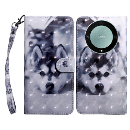 For Honor Magic5 Lite 5G / X40 5G / X9a 5G 3D Pattern Printing PU Leather Wallet Cover Phone Shell with Strap