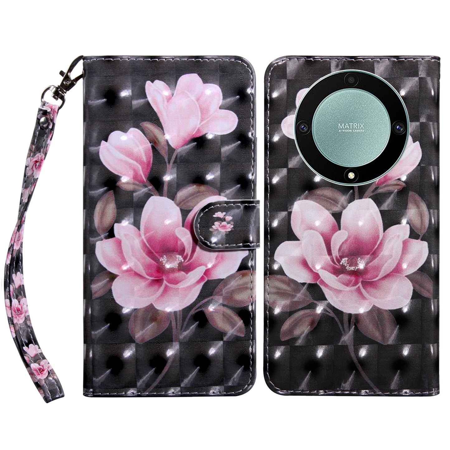 For Honor Magic5 Lite 5G / X40 5G / X9a 5G 3D Pattern Printing PU Leather Wallet Cover Phone Shell with Strap