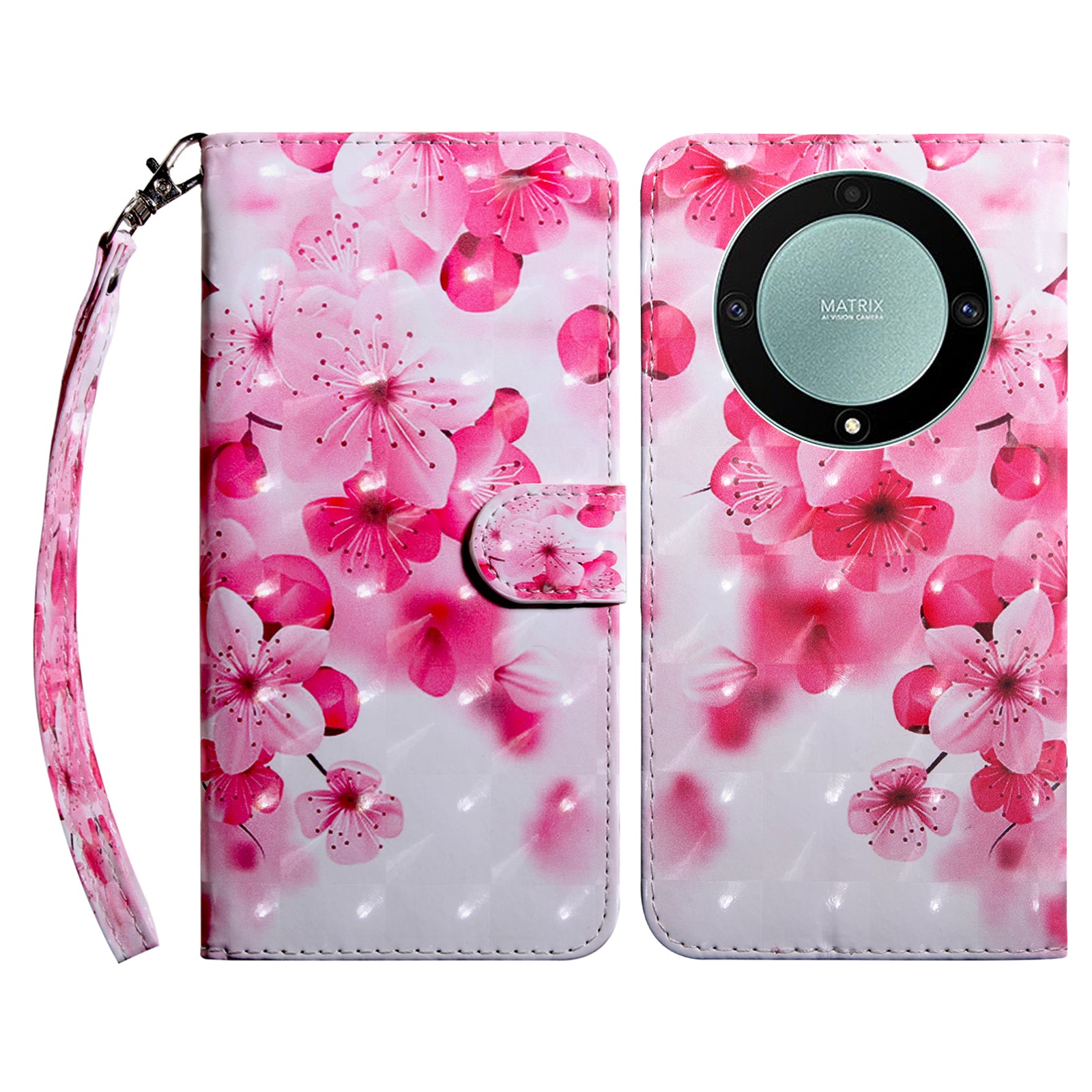 For Honor Magic5 Lite 5G / X40 5G / X9a 5G 3D Pattern Printing PU Leather Wallet Cover Phone Shell with Strap