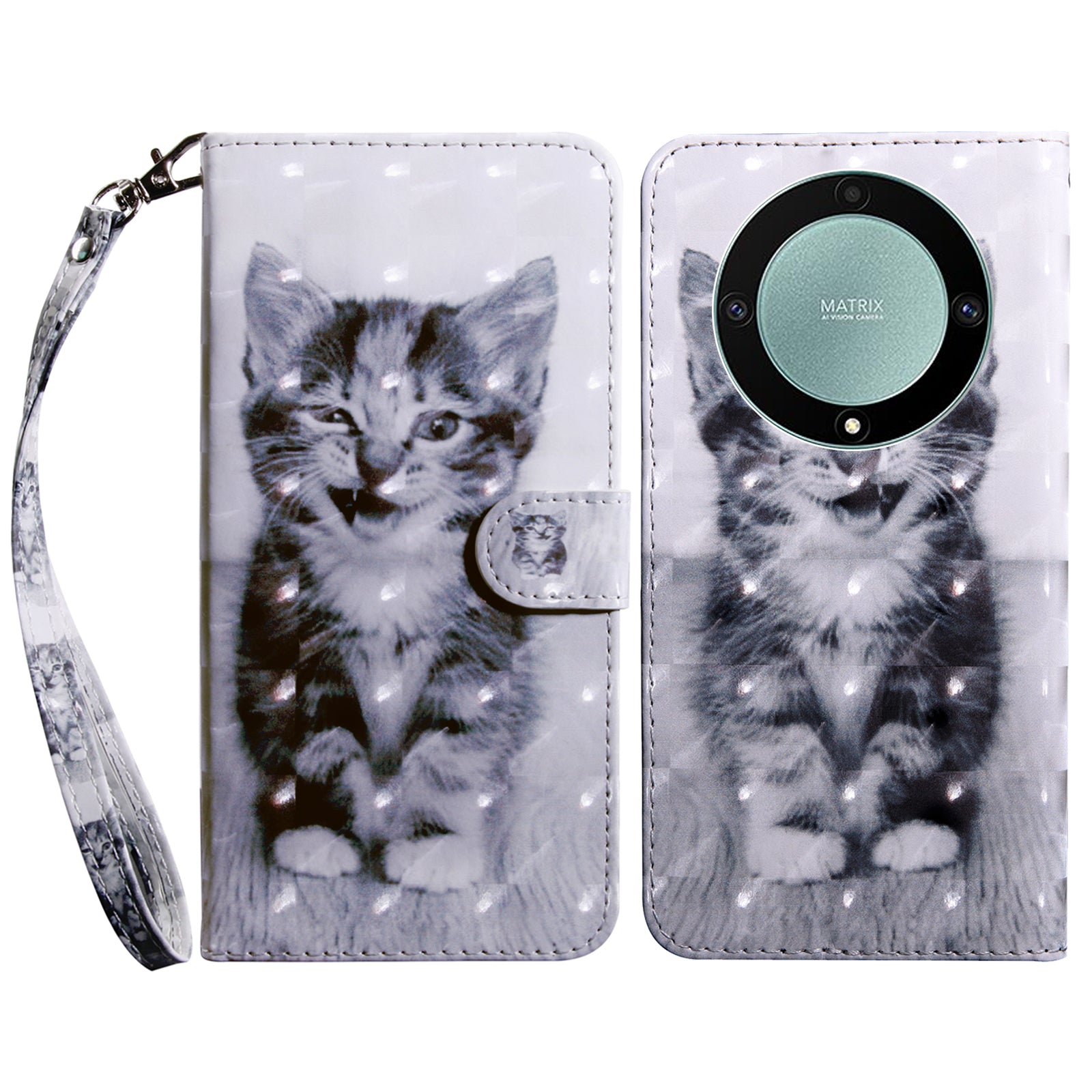 For Honor Magic5 Lite 5G / X40 5G / X9a 5G 3D Pattern Printing PU Leather Wallet Cover Phone Shell with Strap
