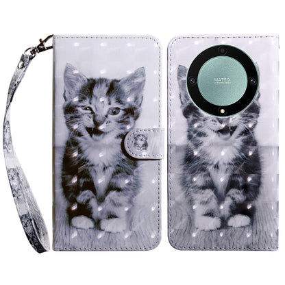 For Honor Magic5 Lite 5G / X40 5G / X9a 5G 3D Pattern Printing PU Leather Wallet Cover Phone Shell with Strap