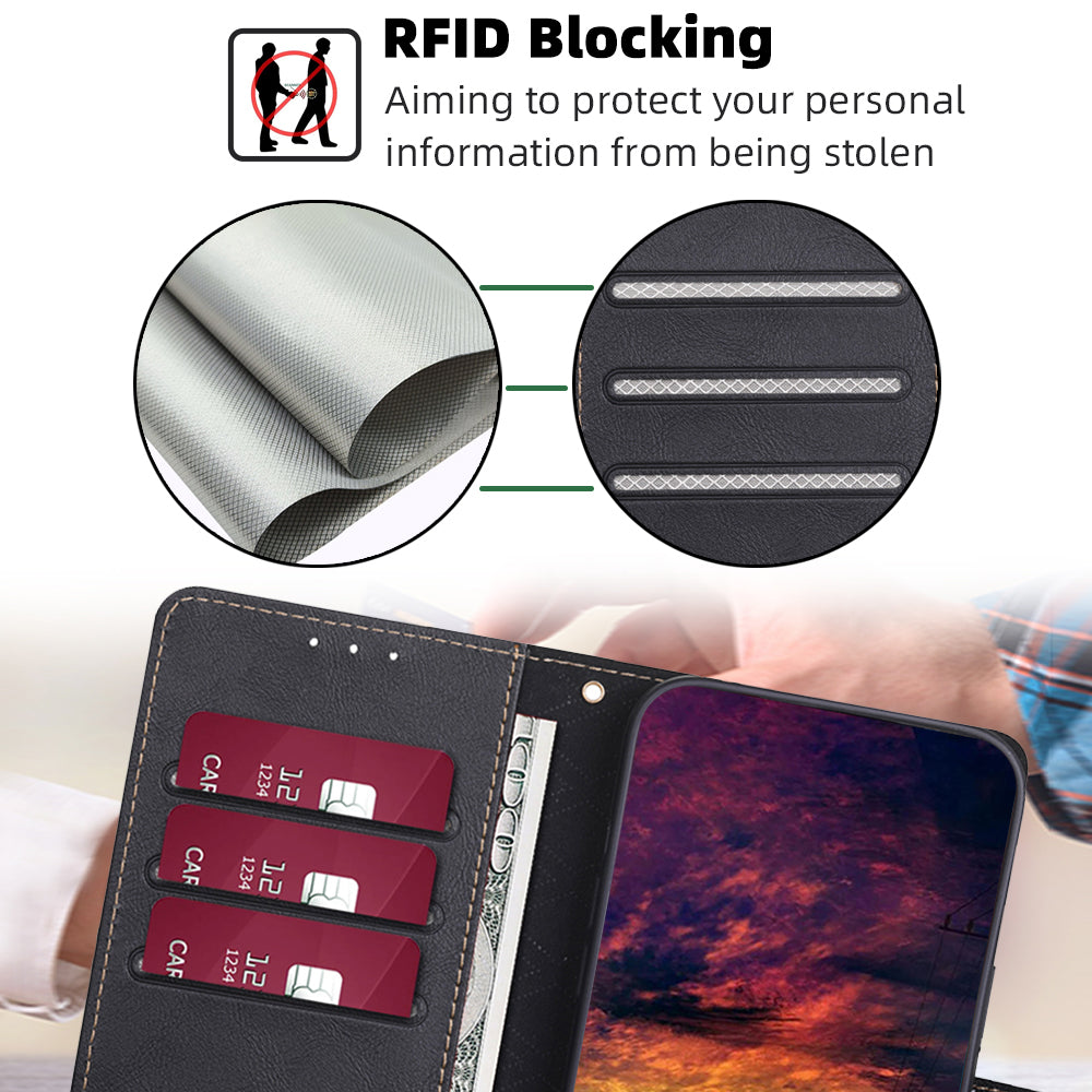RFID Blocking Leather Phone Case for Honor X5 4G , Cowhide Texture Wallet Stand Phone Cover