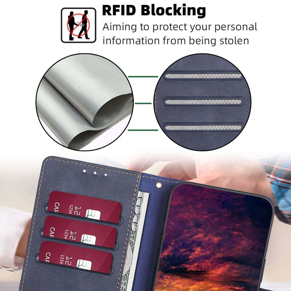 RFID Blocking Leather Phone Case for Honor X5 4G , Cowhide Texture Wallet Stand Phone Cover