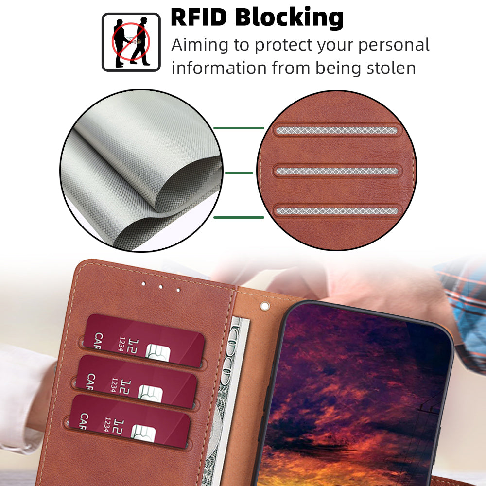 RFID Blocking Leather Phone Case for Honor X5 4G , Cowhide Texture Wallet Stand Phone Cover