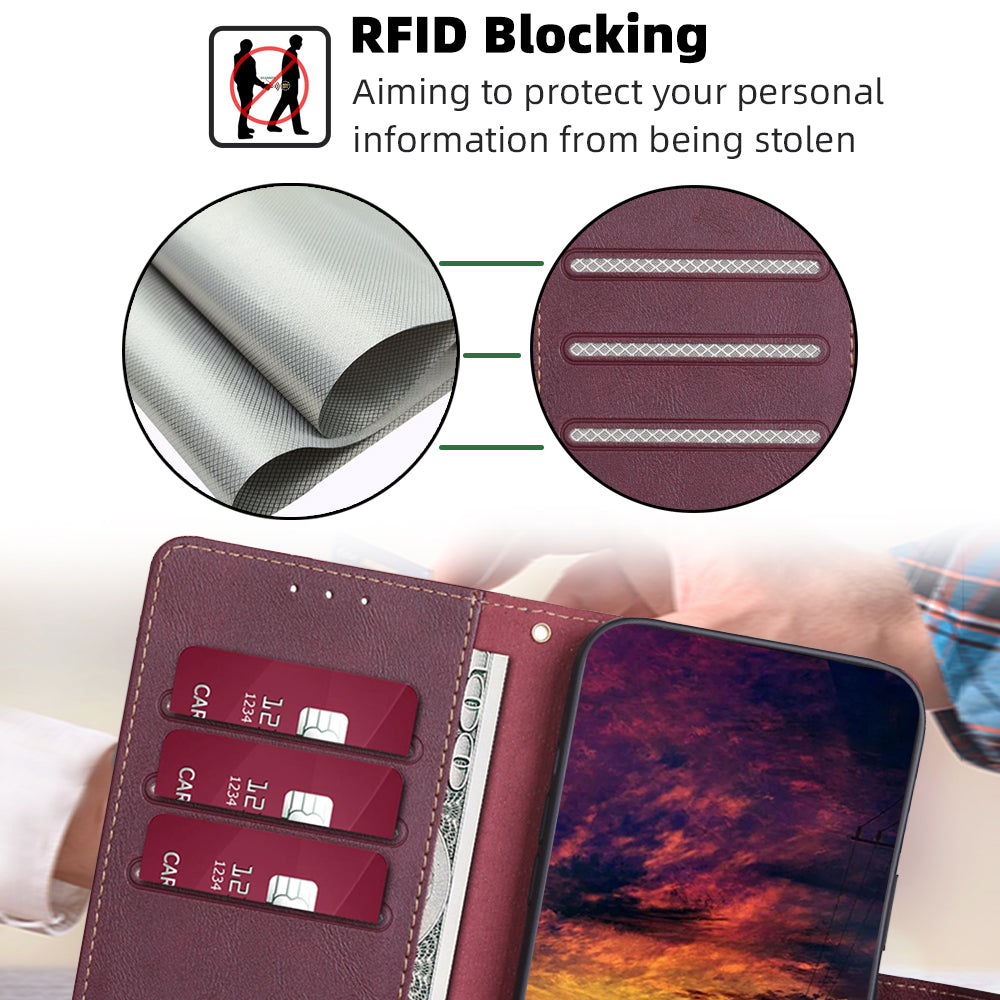 RFID Blocking Leather Phone Case for Honor X5 4G , Cowhide Texture Wallet Stand Phone Cover