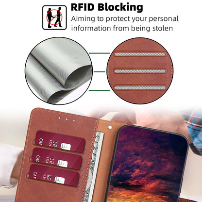 RFID Blocking Phone Case for Nokia G22 , Wallet Stand Cowhide Texture Leather Phone Cover