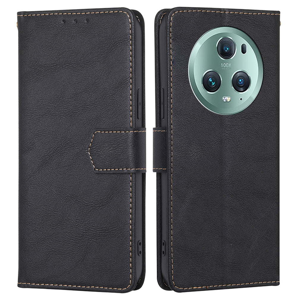 For Honor Magic5 Pro Cowhide Texture Phone Wallet Case PU Leather RFID Blocking Stand Phone Cover
