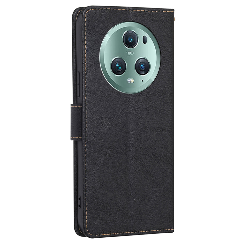 For Honor Magic5 Pro Cowhide Texture Phone Wallet Case PU Leather RFID Blocking Stand Phone Cover