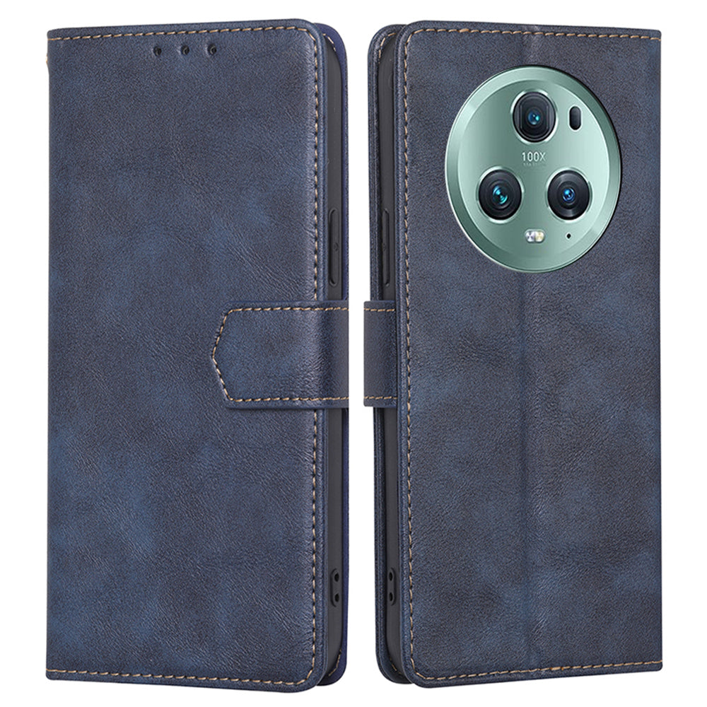 For Honor Magic5 Pro Cowhide Texture Phone Wallet Case PU Leather RFID Blocking Stand Phone Cover