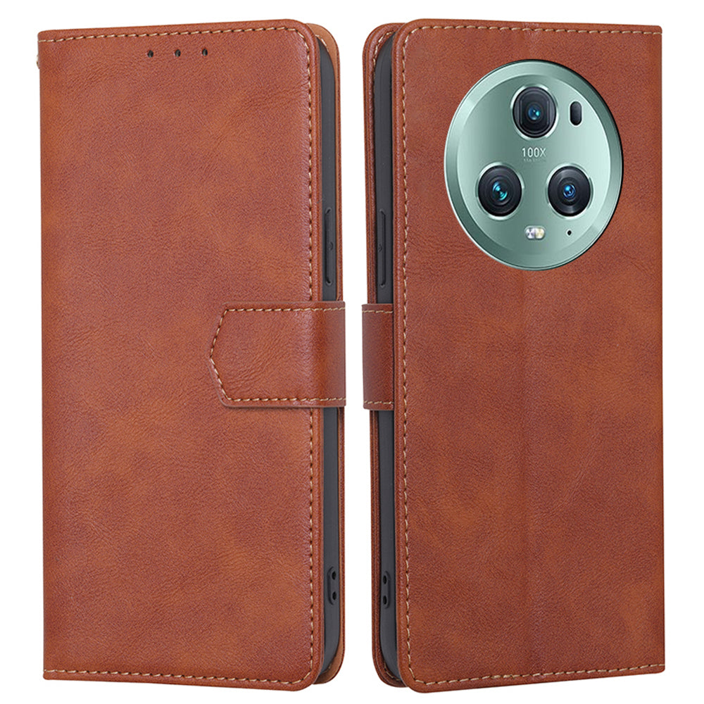 For Honor Magic5 Pro Cowhide Texture Phone Wallet Case PU Leather RFID Blocking Stand Phone Cover