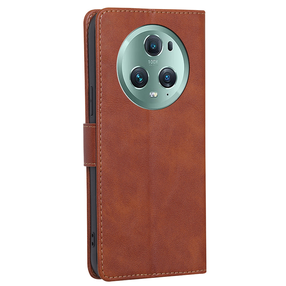 For Honor Magic5 Pro Cowhide Texture Phone Wallet Case PU Leather RFID Blocking Stand Phone Cover