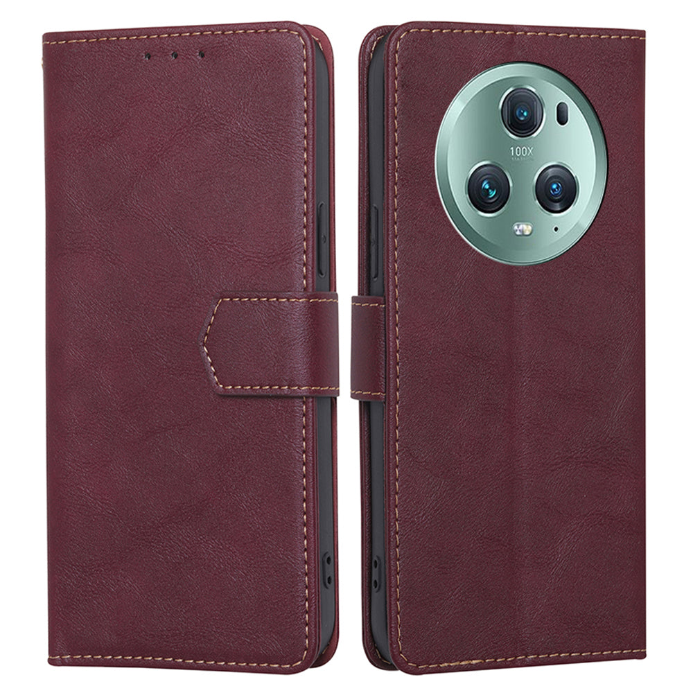 For Honor Magic5 Pro Cowhide Texture Phone Wallet Case PU Leather RFID Blocking Stand Phone Cover