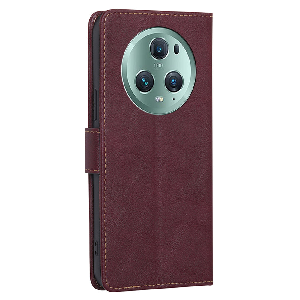 For Honor Magic5 Pro Cowhide Texture Phone Wallet Case PU Leather RFID Blocking Stand Phone Cover