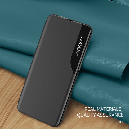 For Samsung Galaxy M14 5G View Window Phone Case PU Leather Phone Stand Cover