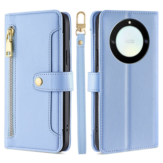 For Honor X40 5G / X9a 5G / Magic5 Lite 5G Leather Wallet Cover Zipper Pocket Phone Stand Case with 2 Straps