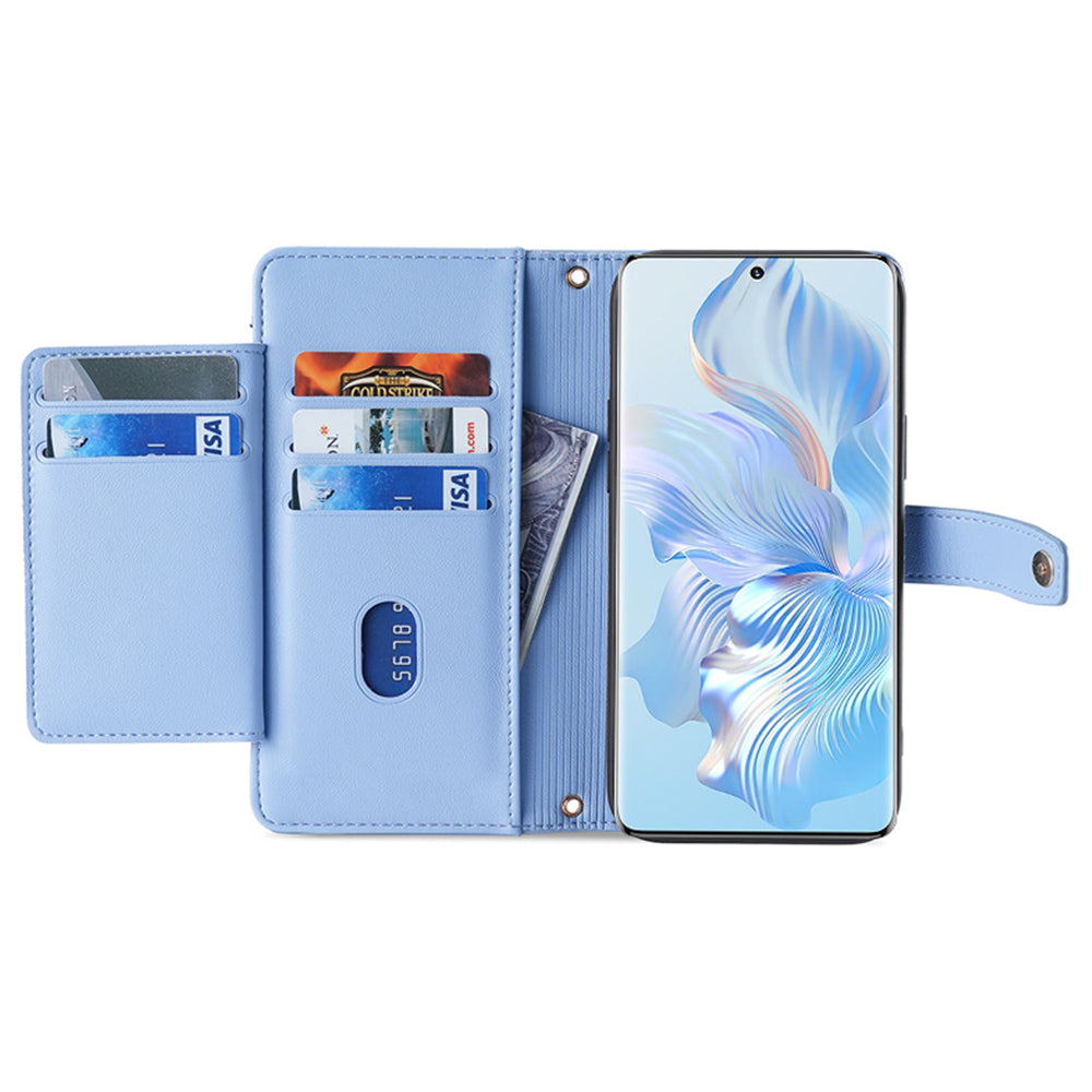 For Honor X40 5G / X9a 5G / Magic5 Lite 5G Leather Wallet Cover Zipper Pocket Phone Stand Case with 2 Straps