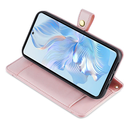 For Honor X40 5G / X9a 5G / Magic5 Lite 5G Leather Wallet Cover Zipper Pocket Phone Stand Case with 2 Straps