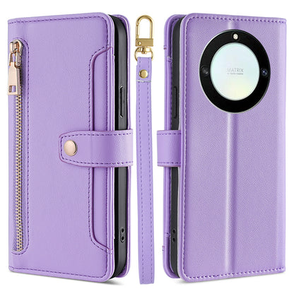 For Honor X40 5G / X9a 5G / Magic5 Lite 5G Leather Wallet Cover Zipper Pocket Phone Stand Case with 2 Straps