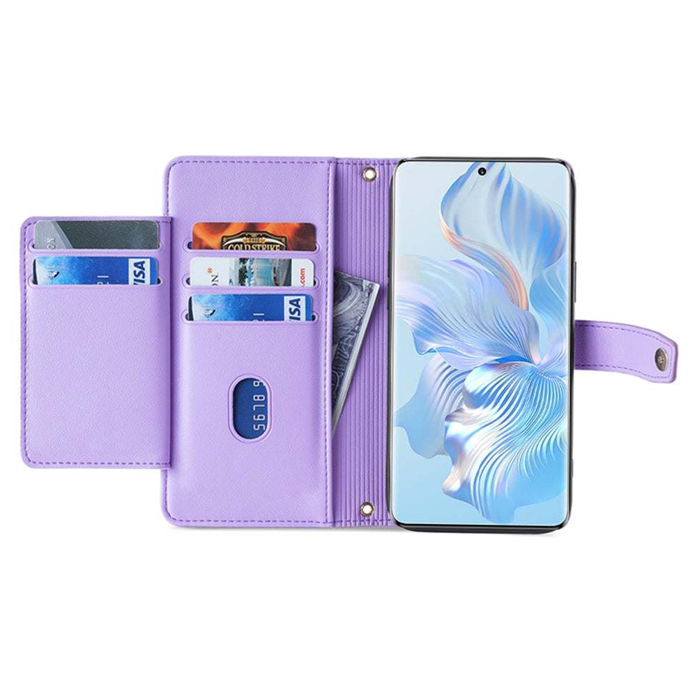 For Honor X40 5G / X9a 5G / Magic5 Lite 5G Leather Wallet Cover Zipper Pocket Phone Stand Case with 2 Straps