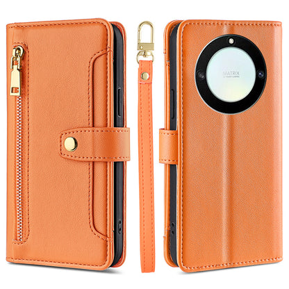 For Honor X40 5G / X9a 5G / Magic5 Lite 5G Leather Wallet Cover Zipper Pocket Phone Stand Case with 2 Straps