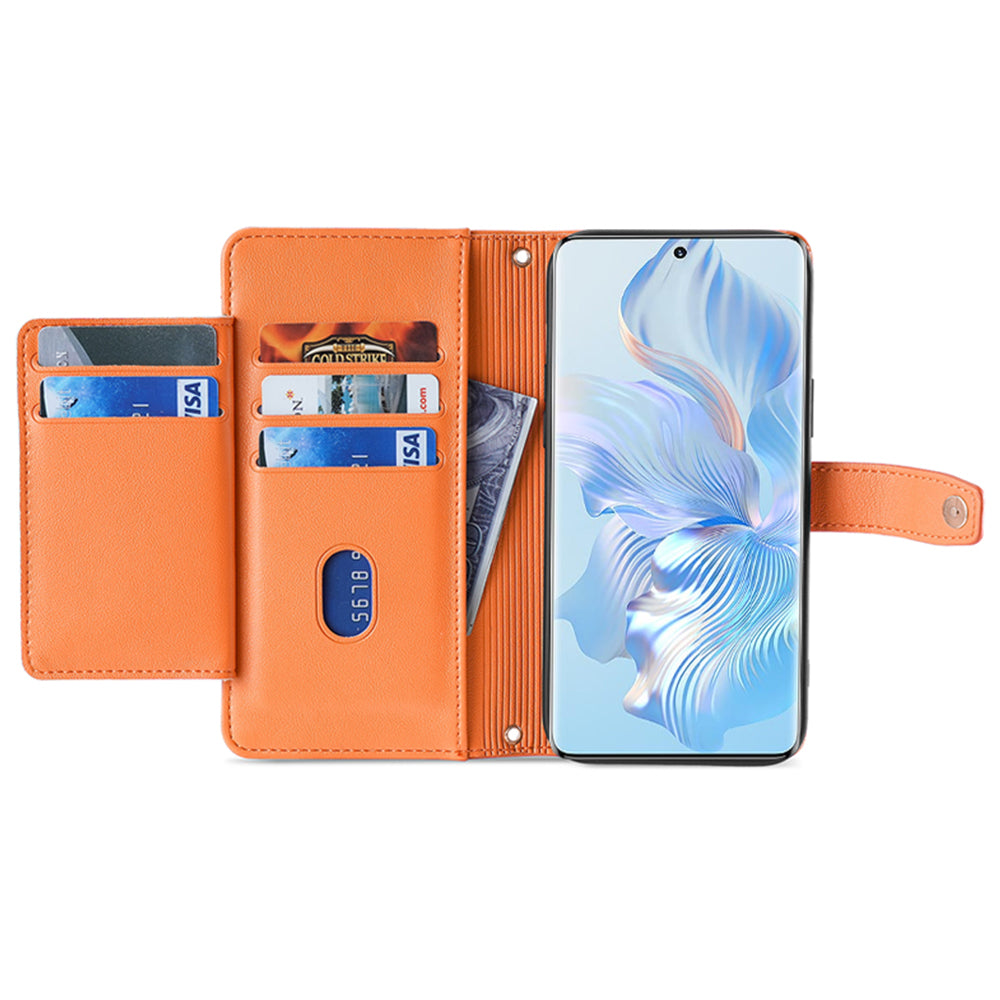 For Honor X40 5G / X9a 5G / Magic5 Lite 5G Leather Wallet Cover Zipper Pocket Phone Stand Case with 2 Straps