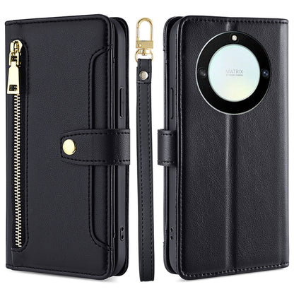 For Honor X40 5G / X9a 5G / Magic5 Lite 5G Leather Wallet Cover Zipper Pocket Phone Stand Case with 2 Straps