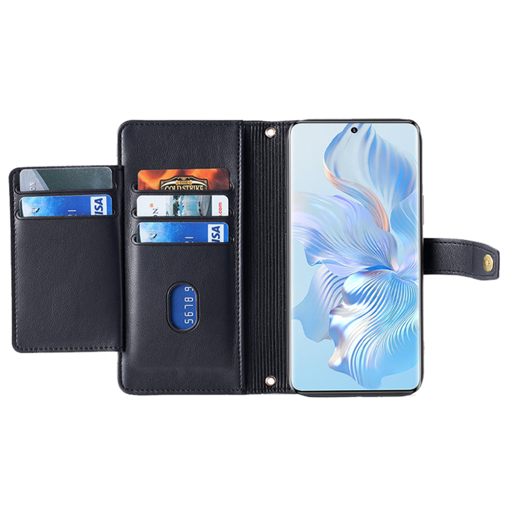 For Honor X40 5G / X9a 5G / Magic5 Lite 5G Leather Wallet Cover Zipper Pocket Phone Stand Case with 2 Straps