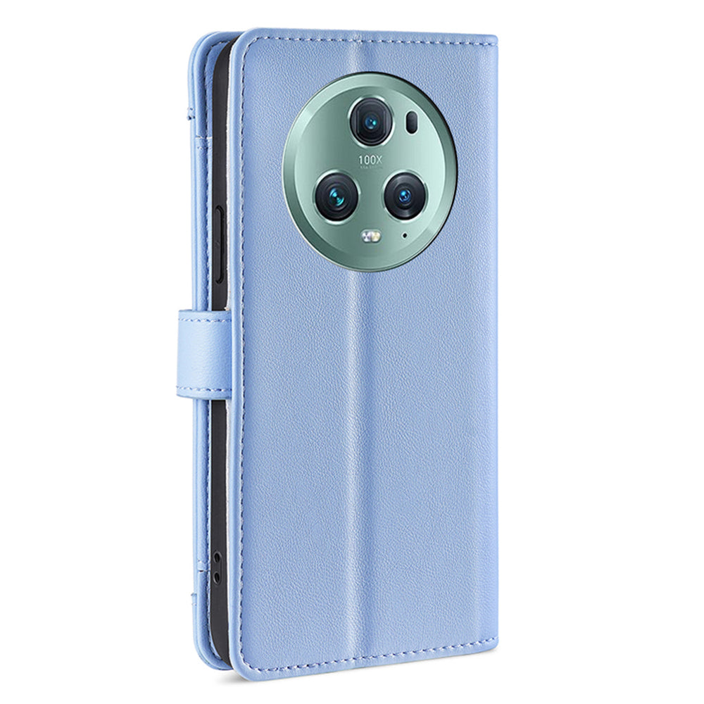 For Honor Magic5 Pro Phone Stand Leather Case Drop-proof Zipper Pocket Wallet Cover with 2 Straps