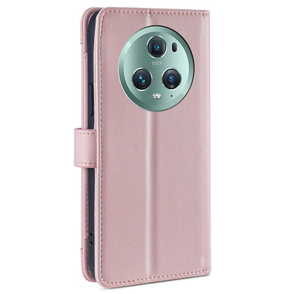 For Honor Magic5 Pro Phone Stand Leather Case Drop-proof Zipper Pocket Wallet Cover with 2 Straps