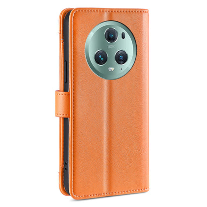 For Honor Magic5 Pro Phone Stand Leather Case Drop-proof Zipper Pocket Wallet Cover with 2 Straps