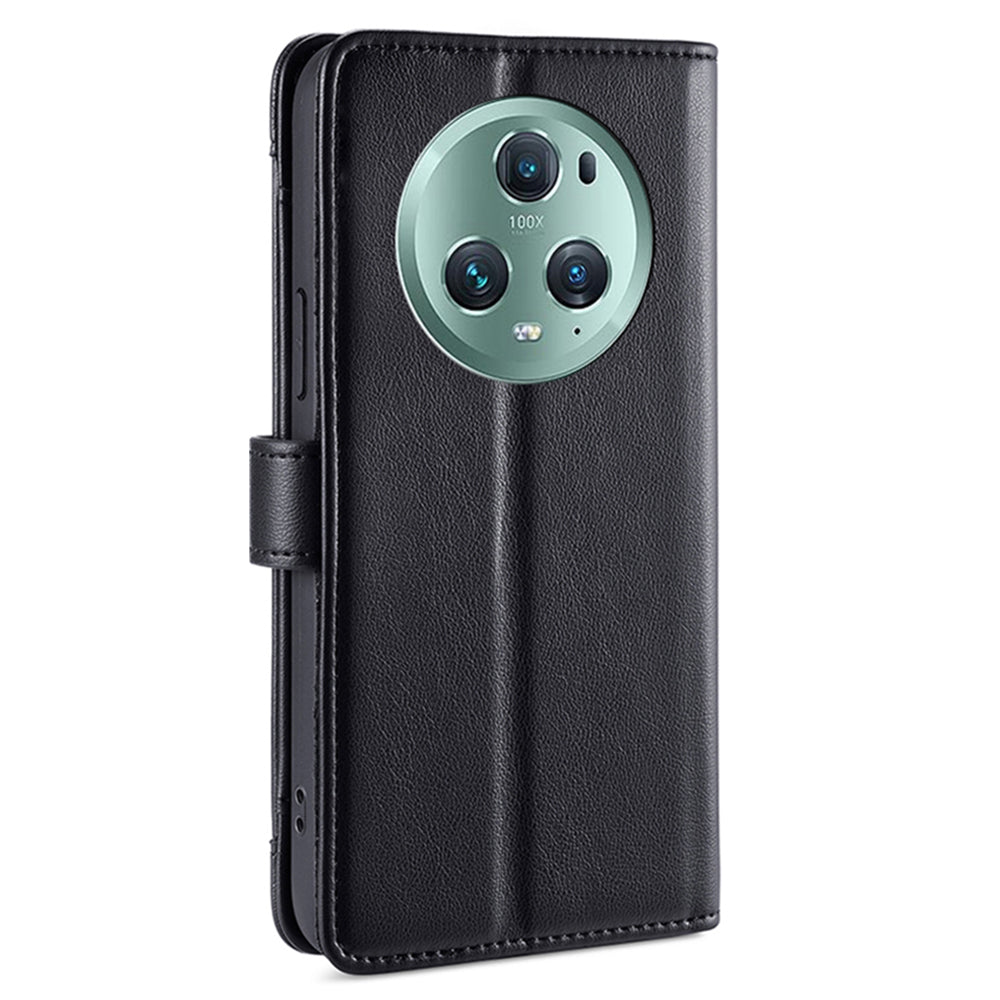 For Honor Magic5 Pro Phone Stand Leather Case Drop-proof Zipper Pocket Wallet Cover with 2 Straps