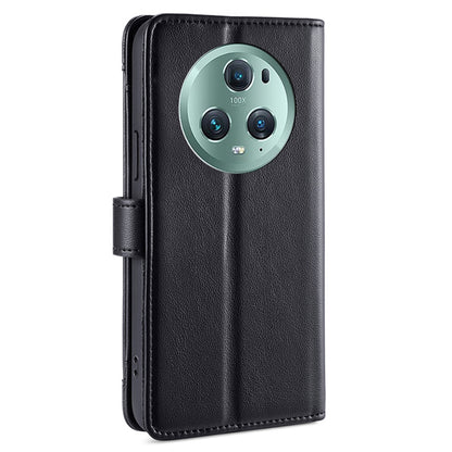 For Honor Magic5 Pro Phone Stand Leather Case Drop-proof Zipper Pocket Wallet Cover with 2 Straps