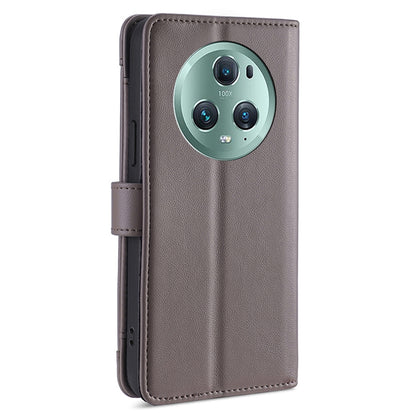 For Honor Magic5 Pro Phone Stand Leather Case Drop-proof Zipper Pocket Wallet Cover with 2 Straps