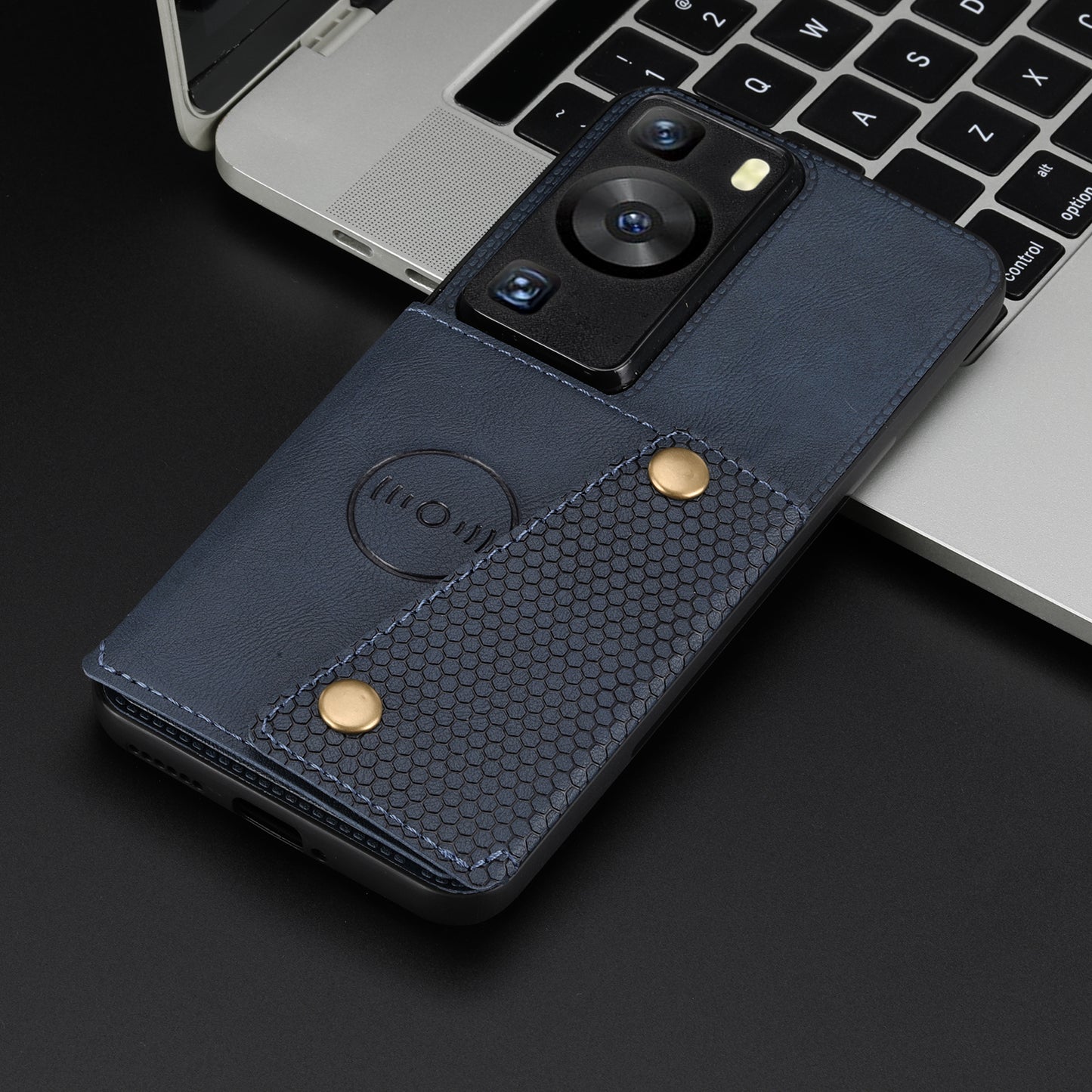 For Huawei P60 / P60 Pro Kickstand Case Card Holder PU Leather Coated TPU Phone Case with Car Mount Metal Sheet