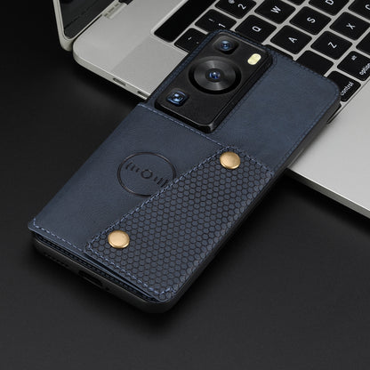 For Huawei P60 / P60 Pro Kickstand Case Card Holder PU Leather Coated TPU Phone Case with Car Mount Metal Sheet