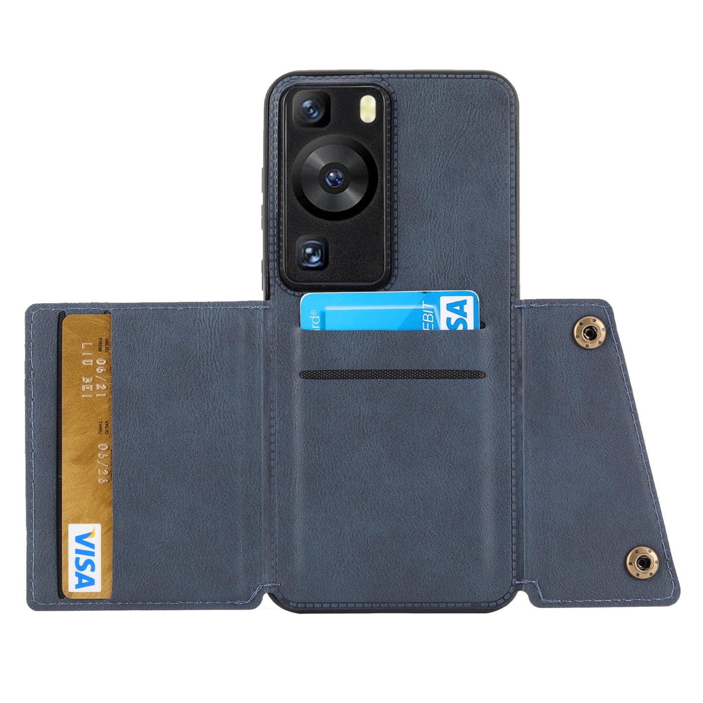 For Huawei P60 / P60 Pro Kickstand Case Card Holder PU Leather Coated TPU Phone Case with Car Mount Metal Sheet