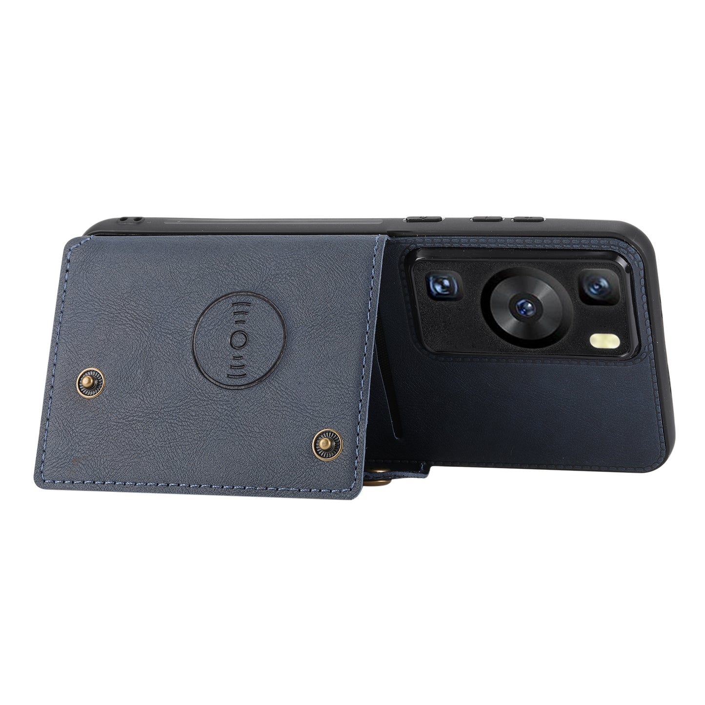 For Huawei P60 / P60 Pro Kickstand Case Card Holder PU Leather Coated TPU Phone Case with Car Mount Metal Sheet