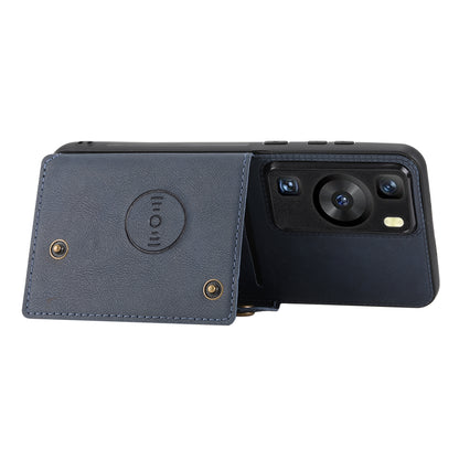 For Huawei P60 / P60 Pro Kickstand Case Card Holder PU Leather Coated TPU Phone Case with Car Mount Metal Sheet