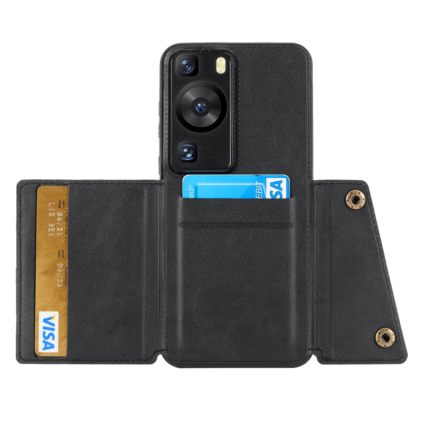 For Huawei P60 / P60 Pro Kickstand Case Card Holder PU Leather Coated TPU Phone Case with Car Mount Metal Sheet