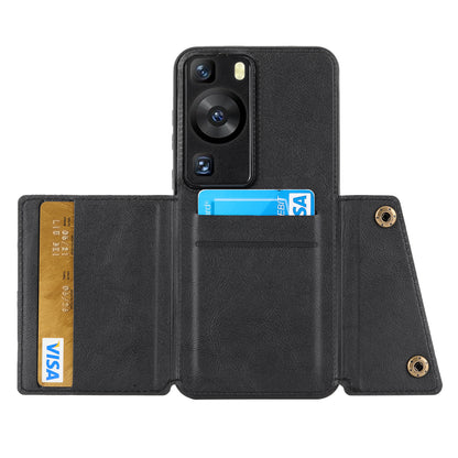 For Huawei P60 / P60 Pro Kickstand Case Card Holder PU Leather Coated TPU Phone Case with Car Mount Metal Sheet